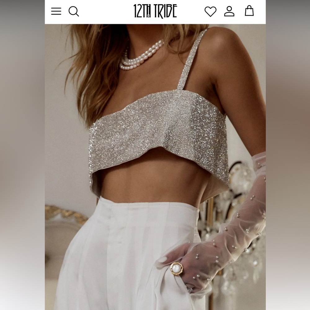 12th Tribe Shira Silver Rhinestone Crop Top